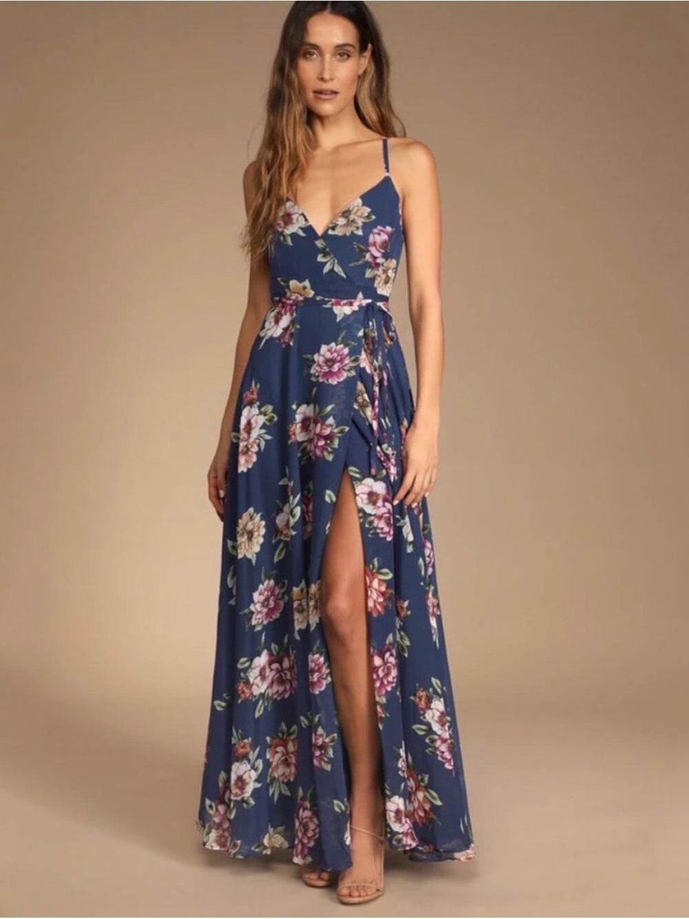 Always There For Me Navy Blue Floral Print Wrap Maxi Dress